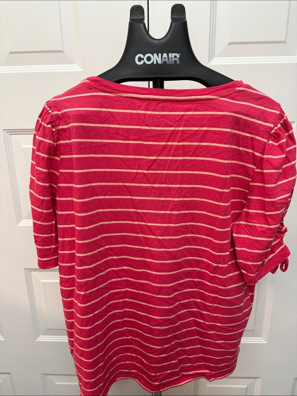 Talbots Raspberry Pink Striped V‑Neck Tie‑Sleeve Tee - Picture 4 of 5